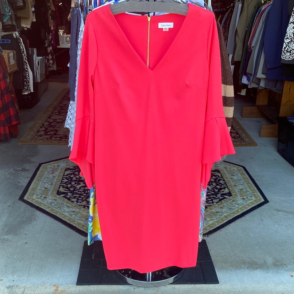 Calvin Klein Vibrant Dress with Flared Sleeves